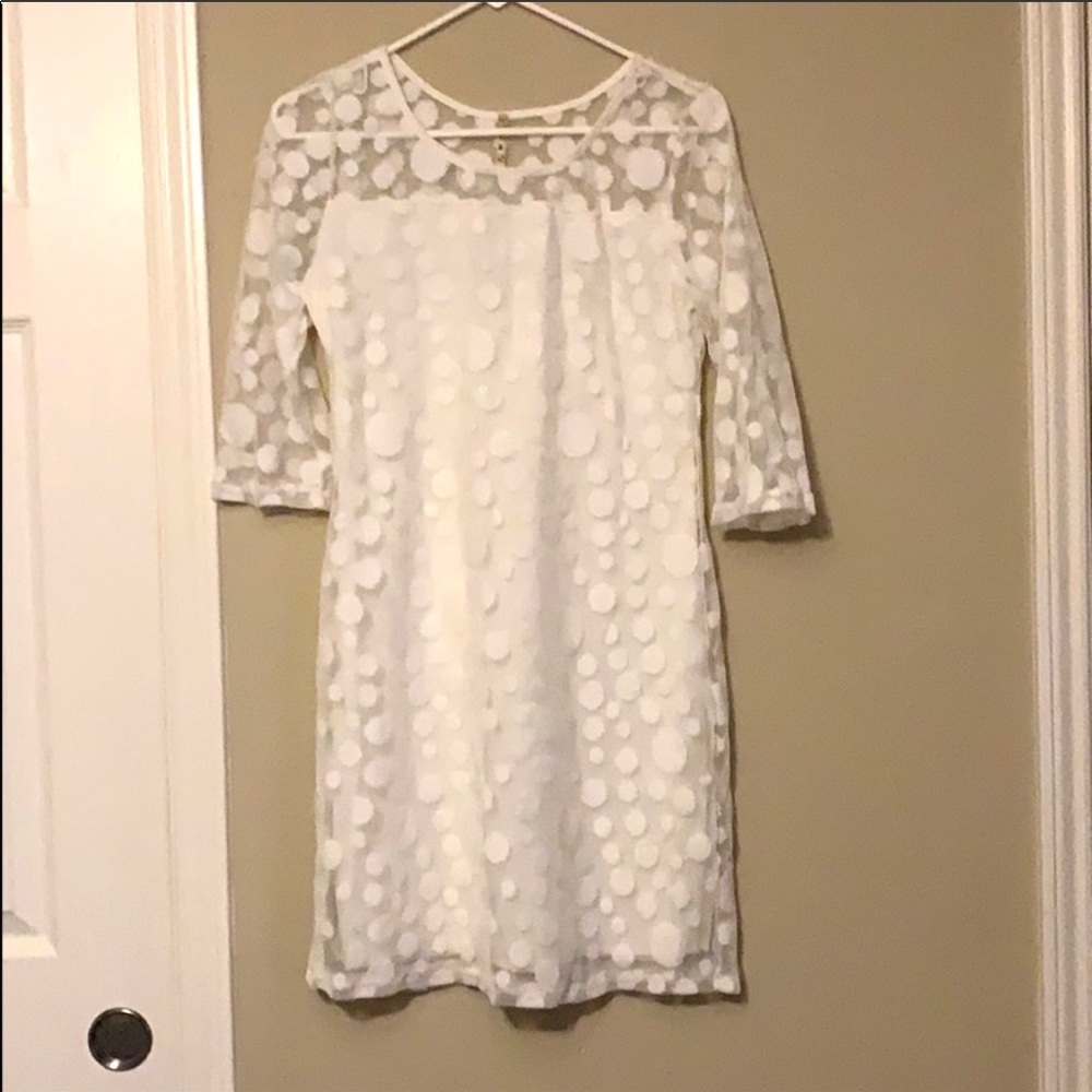 Never worn White Dress with dots and lace overlay
